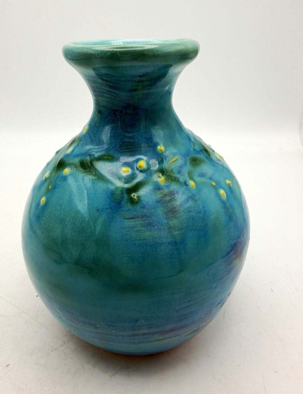 blue green yellow drip glaze ceramic bud vase decorative glossy finish